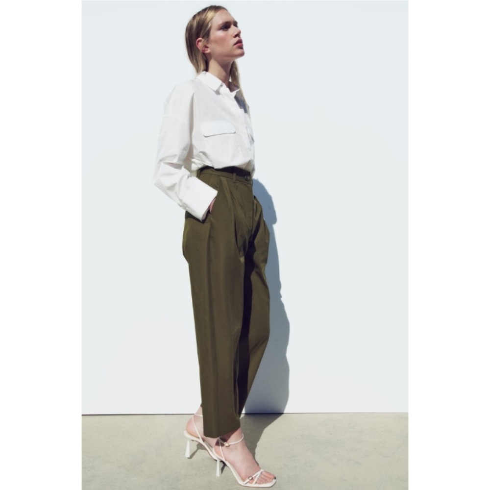 ZARA Balloon High Waist Crop Pant Cadet Blue/Gray Size Large - Picture 3 of 12